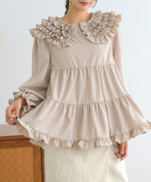MERAKI ブラウス シャツ フリルカラーティアードブラウス レディース