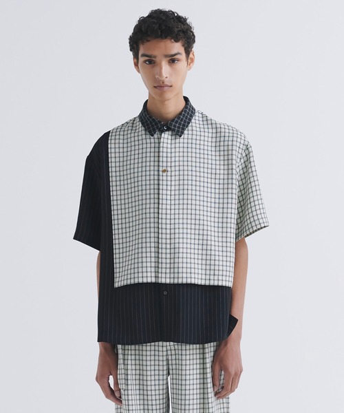 CULLNI シャツ Check Asymmetrical Stripe Short Sleeve Shirt