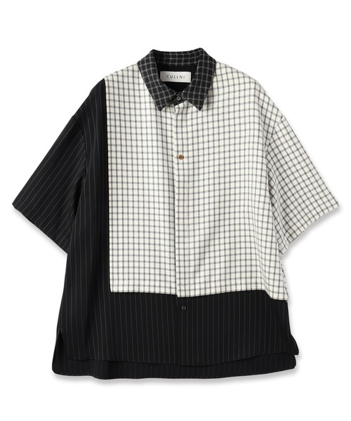 CULLNI シャツ Check Asymmetrical Stripe Short Sleeve Shirt