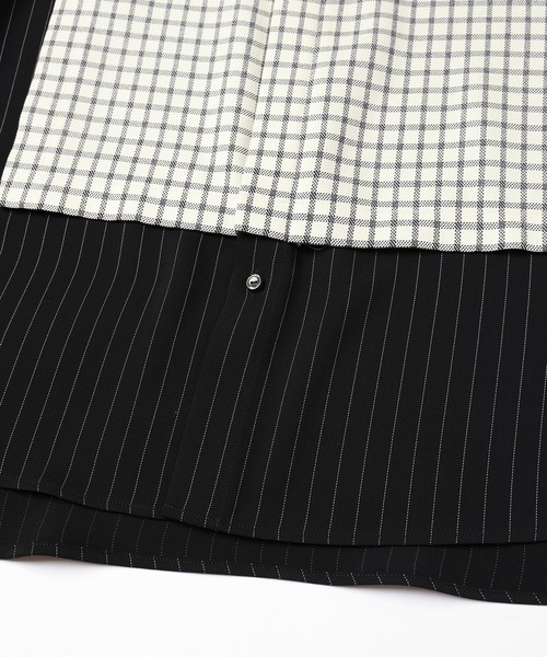 CULLNI シャツ Check Asymmetrical Stripe Short Sleeve Shirt