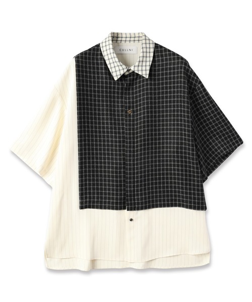 CULLNI シャツ Check Asymmetrical Stripe Short Sleeve Shirt