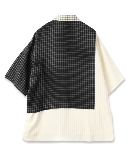 CULLNI シャツ Check Asymmetrical Stripe Short Sleeve Shirt