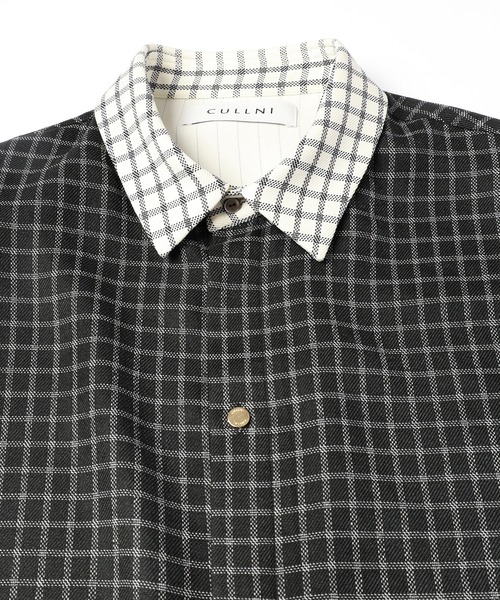 CULLNI ストライプ 半袖シャツ 黒 CULLNI シャツ Check Asymmetrical Stripe Short Sleeve Shirt