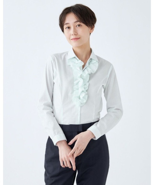 SUITS SELECT サマンサ上下セット＋ピンクシャツ(フリル、リボン付き) SUIT SELECT ブラウス シャツ × Samantha Thavasa」リボン＆フリル付き
