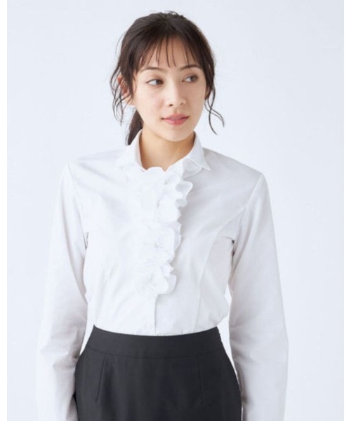 SUITS SELECT サマンサ上下セット＋ピンクシャツ(フリル、リボン付き) SUIT SELECT ブラウス シャツ × Samantha Thavasa」リボン＆フリル付き