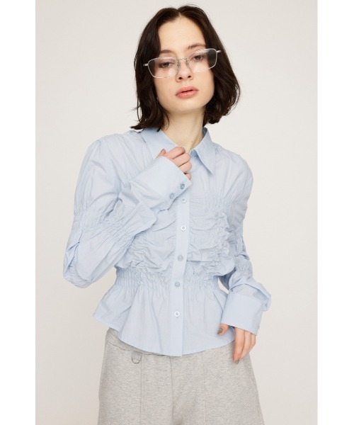 ブラウス シャツ RANDOM SHIRRING S/SLEEVE TOPS ランダム シャーリング ショートスリーブ トップス 半袖 夏服 レディー RANDOM SHIRRING S/SLEEVE TOPS ランダム シャーリング ショート
