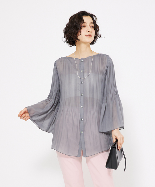 qualite（カリテ） ブラウス シャツ ランダムプリーツフレアーブラウス