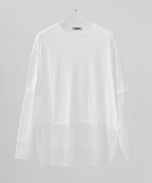 tシャツ シアードットスリーブロングTシャツ  長袖 レイヤードトップス レディース