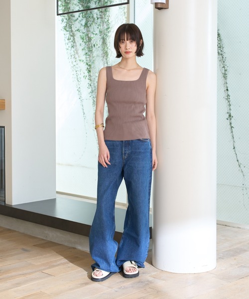 レディース ワイド リブ タンクトップ Rouge vif（ルージュ ヴィフ） タンクトップ ノースリーブ スクエア
