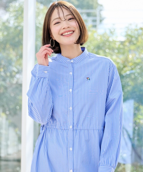 極美品 ダーマコレクション ストライプ シャツワンピース 洗える ブルー L相当 洗える ストライプシャツワンピース|キャラ・オ・クルス | レリアン