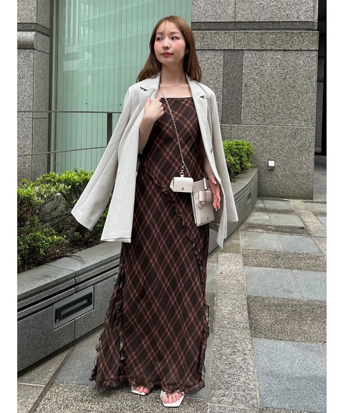 FRAY I.D ワンピース レーヨンシフォンラッフルプリントキャミ