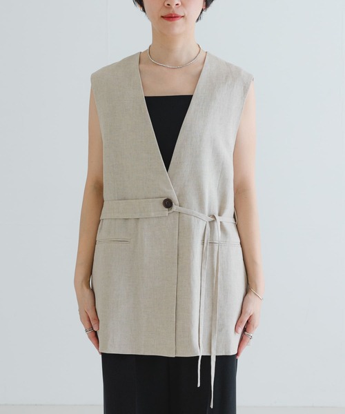 ン 大人気 新品 ノ RESEARCH URBAN ベスト ベルトデザインリネンジレ ジレ トップス