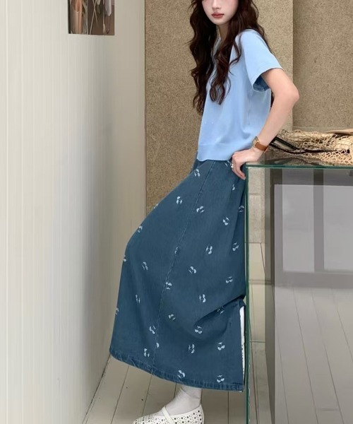 デニムスカート チェリー柄 デニム ロングスカート : ZOZOTOWN Yahoo