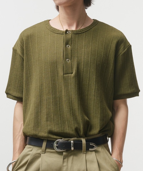 ヘンリーネック Tシャツ 5色 スナップボタン ポケット cr9786 Adoon plain tシャツ Snap Button Henry Neck T-Shirt