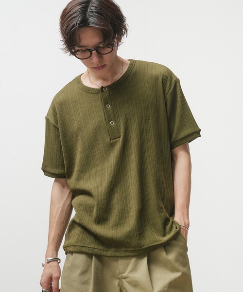 ヘンリーネック Tシャツ 5色 スナップボタン ポケット nr9786 Adoon plain tシャツ Snap Button Henry Neck T-Shirt