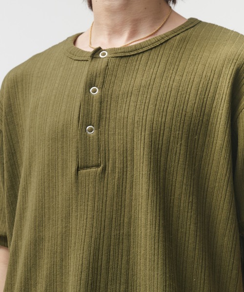 Adoon plain tシャツ Snap Button Henry Neck T-Shirt