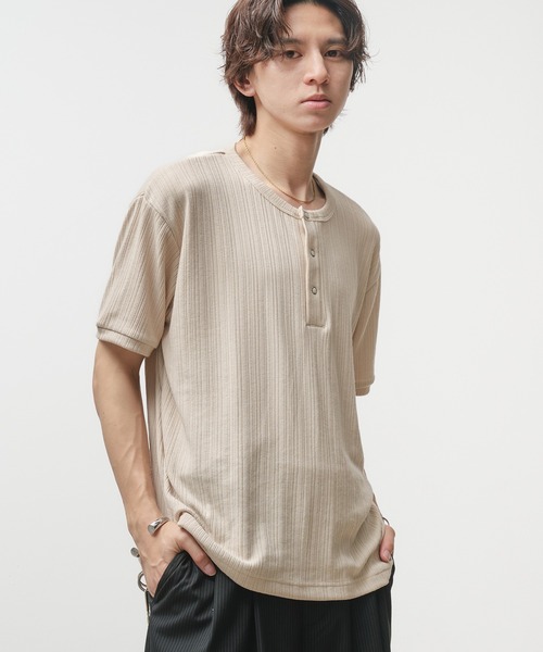 Adoon plain tシャツ Snap Button Henry Neck T-Shirt / スナップ