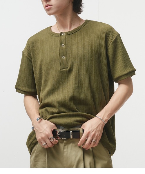 ヘンリーネック Tシャツ 5色 スナップボタン ポケット cr9786 Adoon plain tシャツ Snap Button Henry Neck T-Shirt