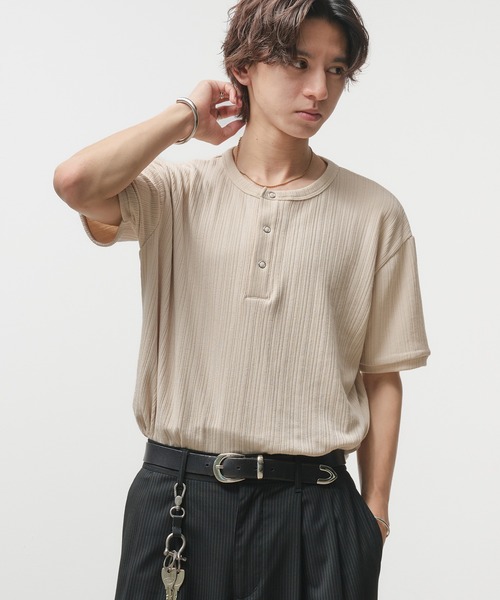 Adoon plain tシャツ Snap Button Henry Neck T-Shirt / スナップ