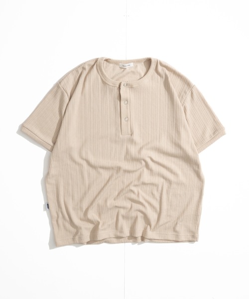Adoon plain tシャツ Snap Button Henry Neck T-Shirt