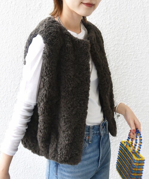 元旦SALE／SHIPS／ファーベスト SHIPS（シップス） ベスト ジレ ランダム ファー ショート ジレ