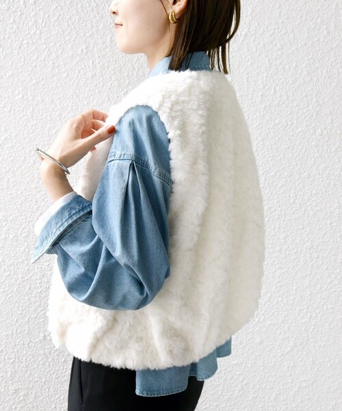 SHIPS（シップス） ベスト ジレ ランダム ファー ショート ジレ