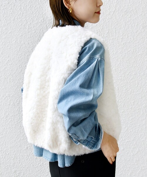 SHIPS（シップス） ベスト ジレ ランダム ファー ショート ジレ