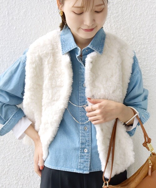 SHIPS（シップス） ベスト ジレ ランダム ファー ショート ジレ