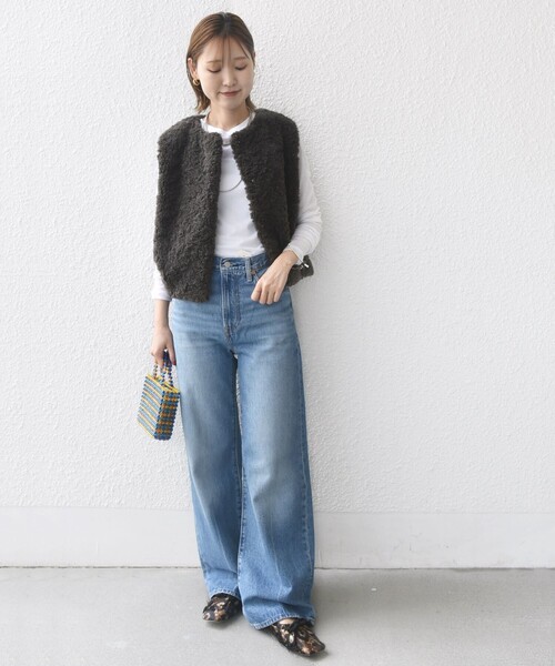 SHIPS（シップス） ベスト ジレ ランダム ファー ショート ジレ