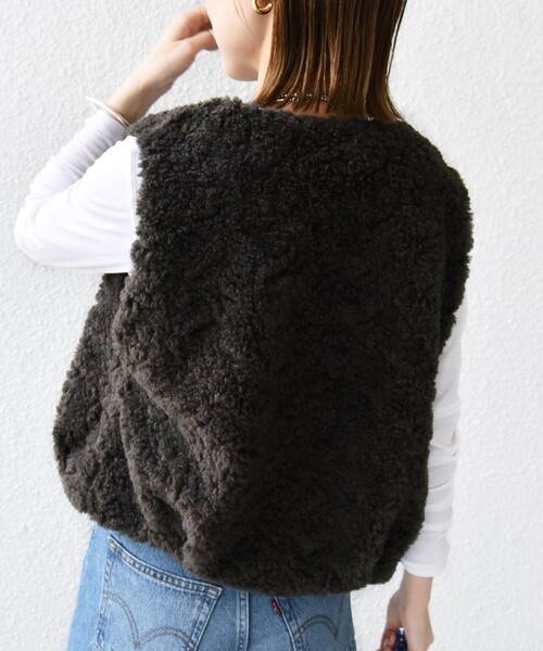 SHIPS（シップス） ベスト ジレ ランダム ファー ショート ジレ