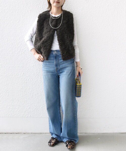 SHIPS（シップス） ベスト ジレ ランダム ファー ショート ジレ