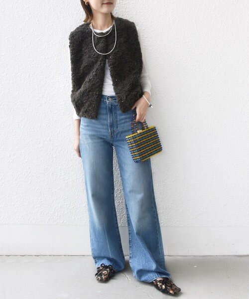 SHIPS（シップス） ベスト ジレ ランダム ファー ショート ジレ