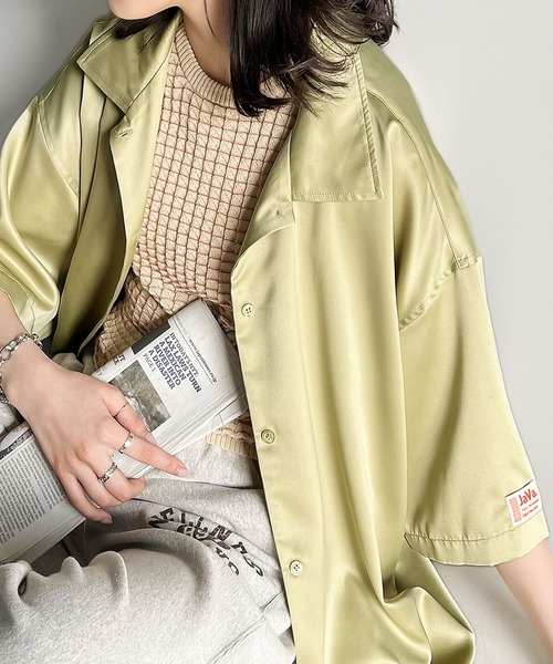 「Java」 7分袖チュニック LARGE グレー レディース_画像3