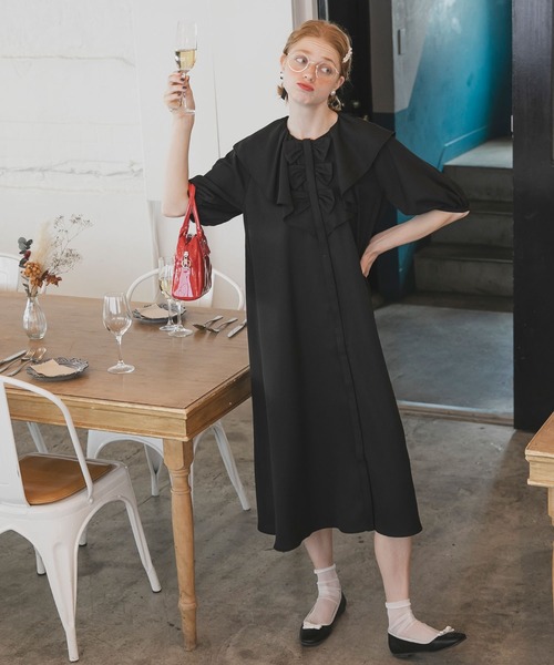 「BONLECILL noir」 半袖ワンピース FREE ネイビー レディース_画像9