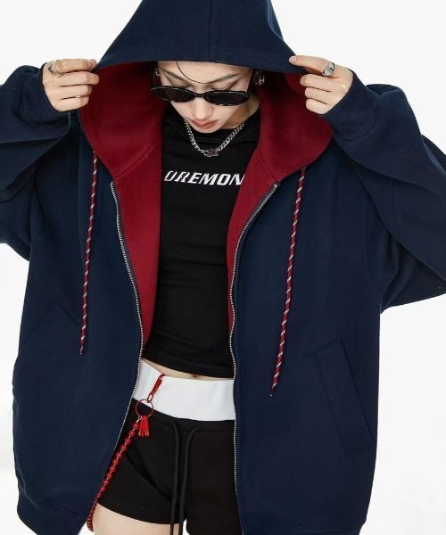 GEMEDA パーカー 「秋冬新作」配色ジップパーカー レディース メンズ