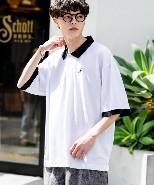 「KANGOL」 半袖ポロシャツ X-LARGE ネイビー×ホワイト メンズ_画像2
