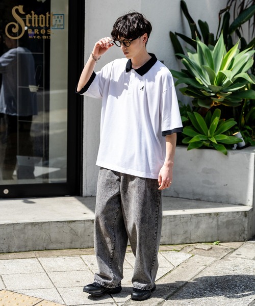 「KANGOL」 半袖ポロシャツ X-LARGE ネイビー×ホワイト メンズ_画像3