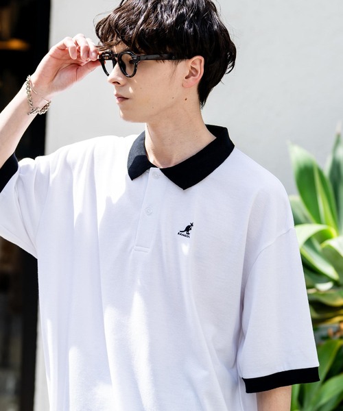「KANGOL」 半袖ポロシャツ X-LARGE ネイビー×ホワイト メンズ_画像4