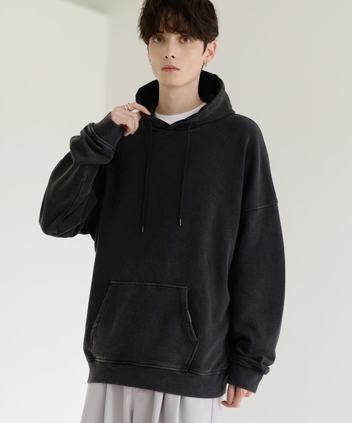 パーカー ヴィンテージ加工PUピスデザインスウェットプルパーカー