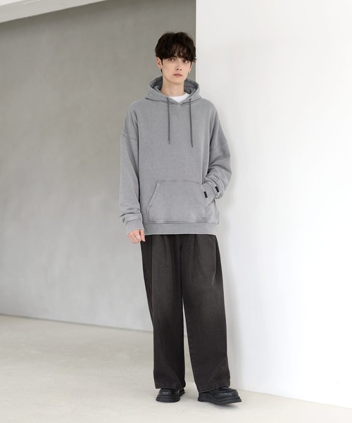 パーカー ヴィンテージ加工PUピスデザインスウェットプルパーカー