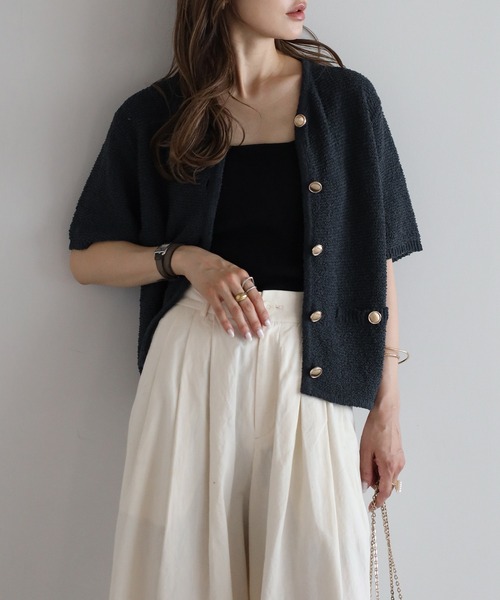 「Bonjour Sagan」 半袖ニット FREE ネイビー レディース_画像3