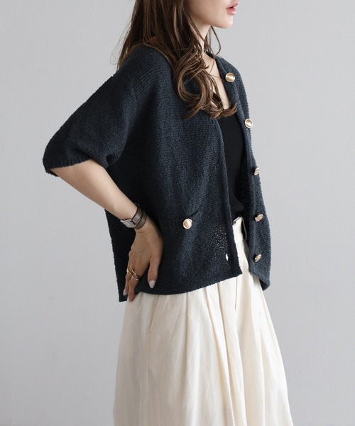 「Bonjour Sagan」 半袖ニット FREE ネイビー レディース_画像5