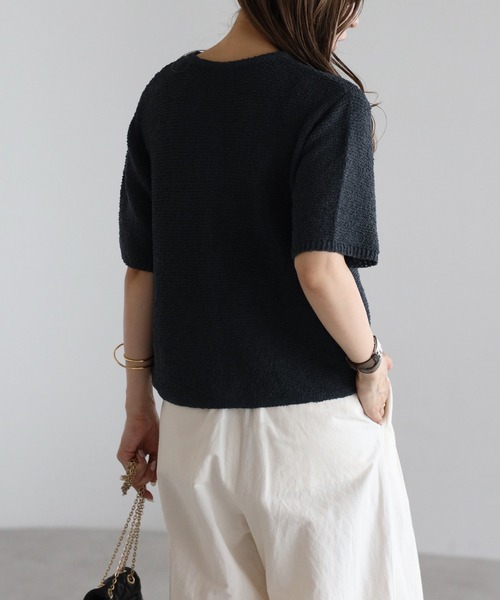 「Bonjour Sagan」 半袖ニット FREE ネイビー レディース_画像7