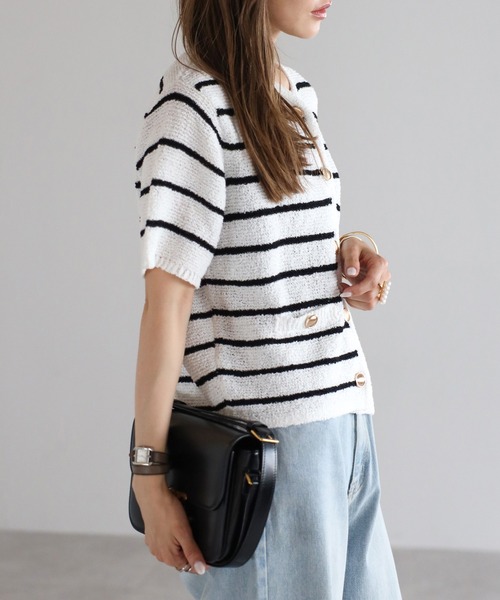 「Bonjour Sagan」 半袖ニット FREE ネイビー レディース_画像9