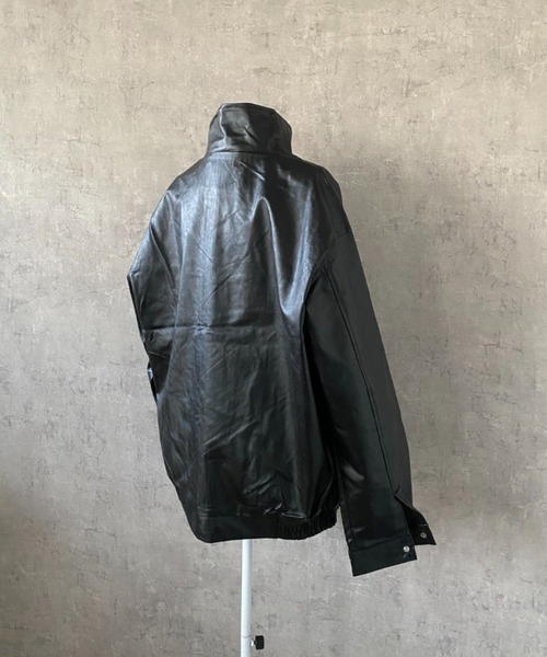 lilful 革ジャン ライダース オーバーサイズPUレザースタンドネック