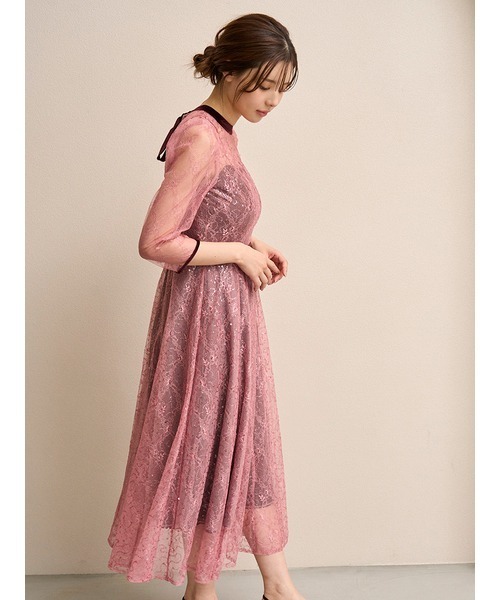 snidel スナイデル　スパークルレースドレス　グレー スナイデル SNIDEL スパークルレースドレス （GRY） -靴＆ファッション