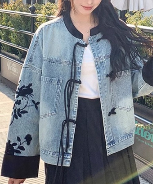 Diosfront デニムジャケット gジャン チャイナボタン刺繍デニム