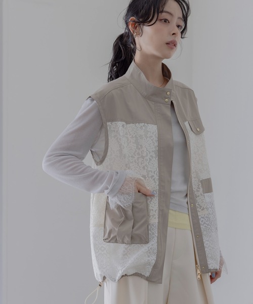 Eimee Law（エイミーロウ） ベスト ジレ メッシュレーススタンドカラー