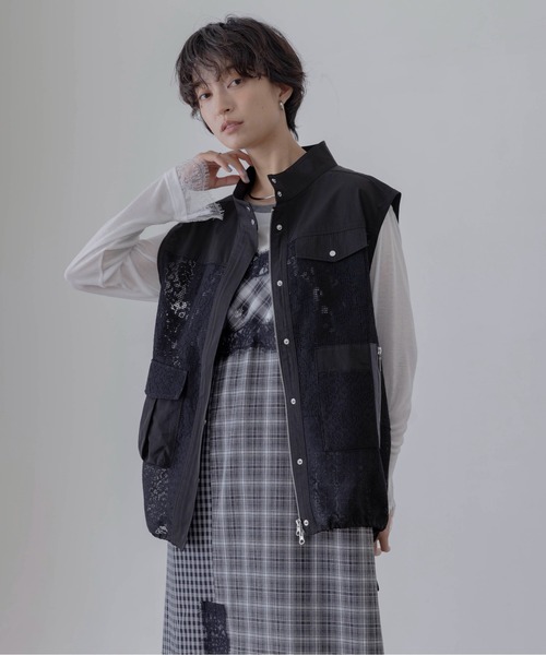 Eimee Law（エイミーロウ） ベスト ジレ メッシュレーススタンドカラー