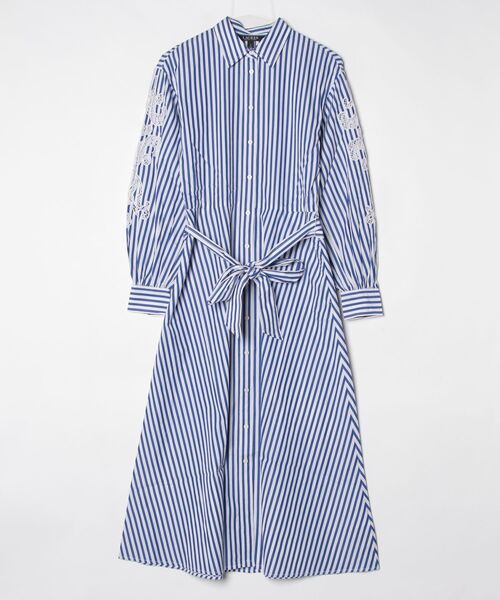 【新品タグ付】ローレンラルフローレン ストレッチワンピース ストライプ 0 S LAUREN RALPH LAUREN（ローレン ラルフローレン） シャツワンピース